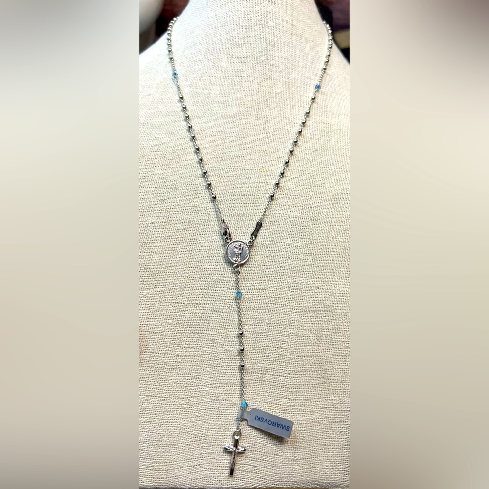 Vintage  Argento Rosary  Swarovski Crystal, 800 Silver And Blue Crystals